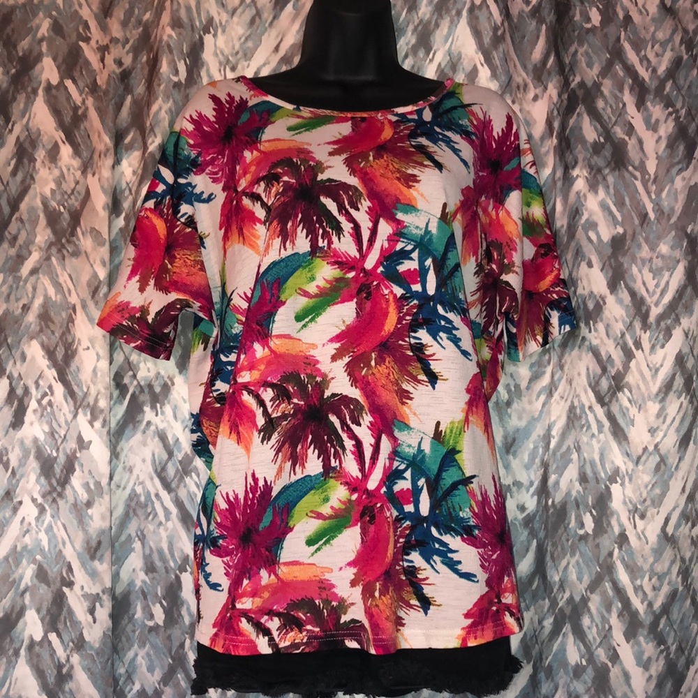 Bright Polyester Top With Palm Trees